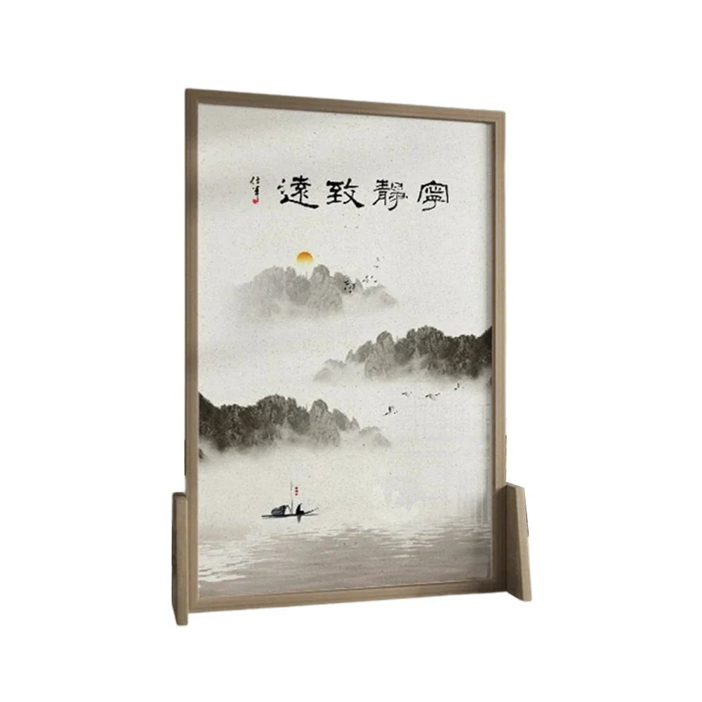 LIVARA Ink Eastern And Mongolian Made Solid Of Pattern Pine Wax Style Wood With Screen An Home Wood landscape White Decoration