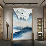 LIVARA Blue Pine Home And An White Wood Of Screen Made Style Solid Pattern With Mongolian Wax landscape Eastern Wood Decoration