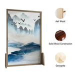 LIVARA Blue Pine Home And An White Wood Of Screen Made Style Solid Pattern With Mongolian Wax landscape Eastern Wood Decoration