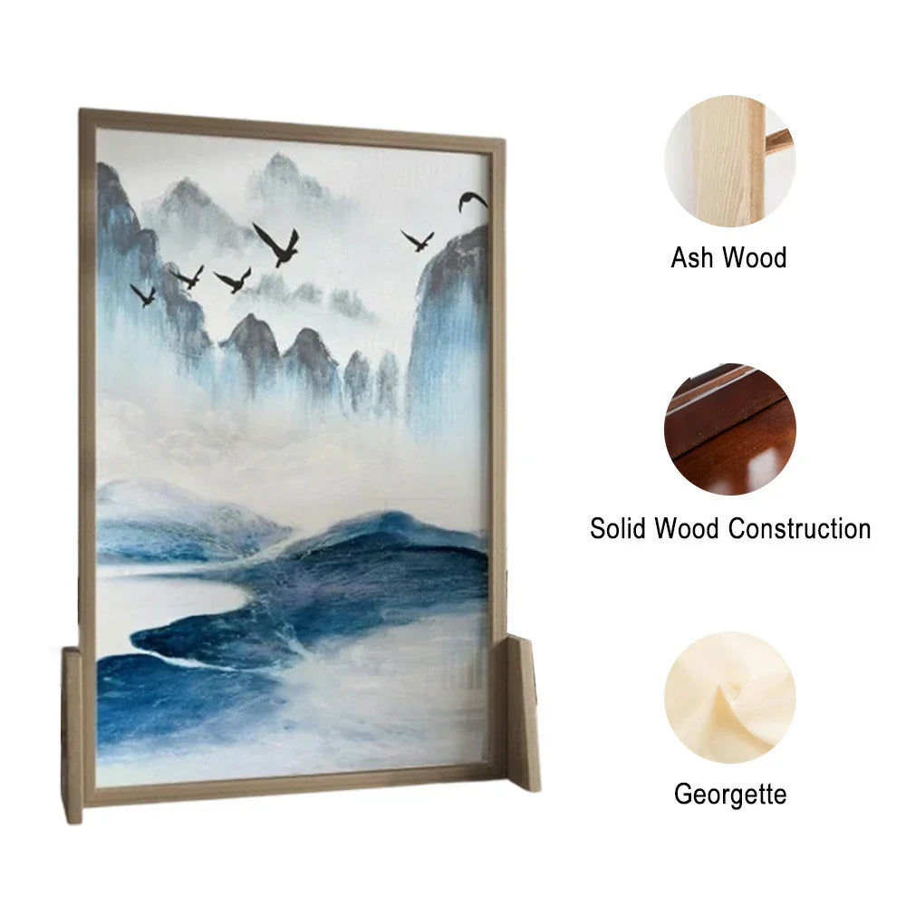 LIVARA Blue Pine Home And An White Wood Of Screen Made Style Solid Pattern With Mongolian Wax landscape Eastern Wood Decoration