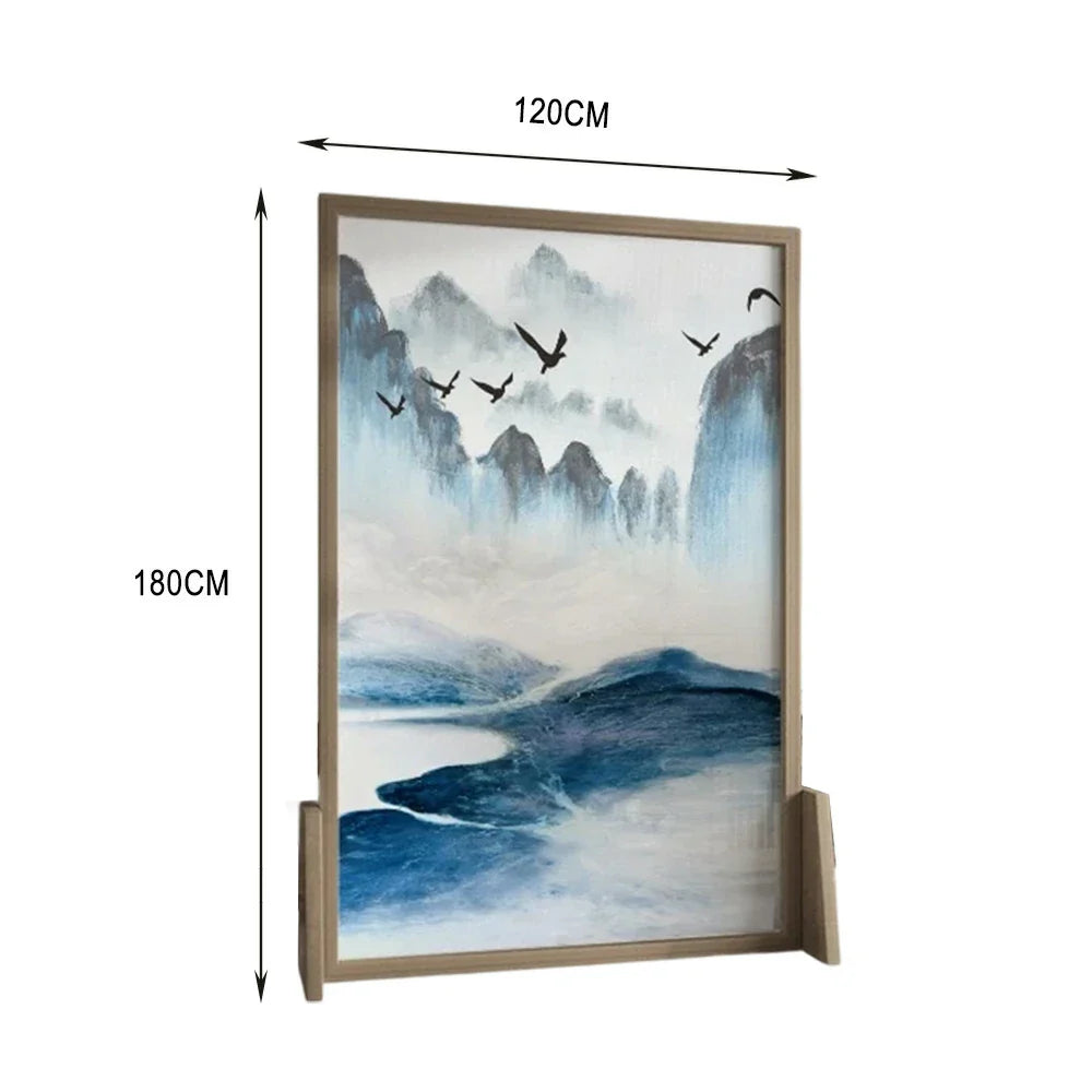 LIVARA Blue Pine Home And An White Wood Of Screen Made Style Solid Pattern With Mongolian Wax landscape Eastern Wood Decoration