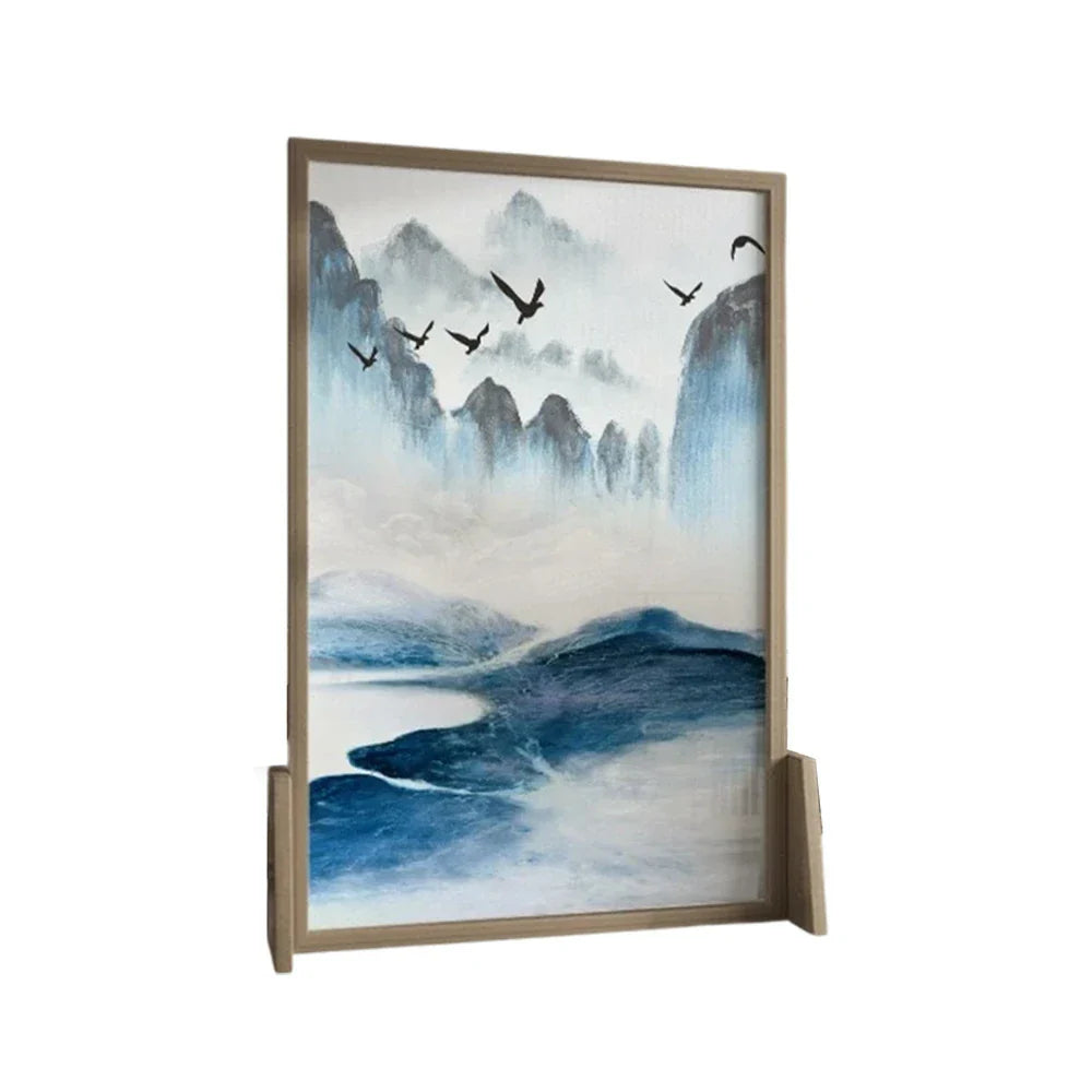 LIVARA Blue Pine Home And An White Wood Of Screen Made Style Solid Pattern With Mongolian Wax landscape Eastern Wood Decoration