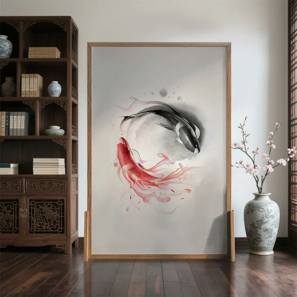 LIVARA Large Home Wood Pine Wood White Pattern Solid Of An Carp Made Style Mongolian Wax Eastern With And Screen Decoration