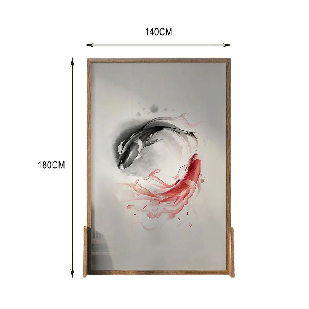 LIVARA Large Home Wood Pine Wood White Pattern Solid Of An Carp Made Style Mongolian Wax Eastern With And Screen Decoration