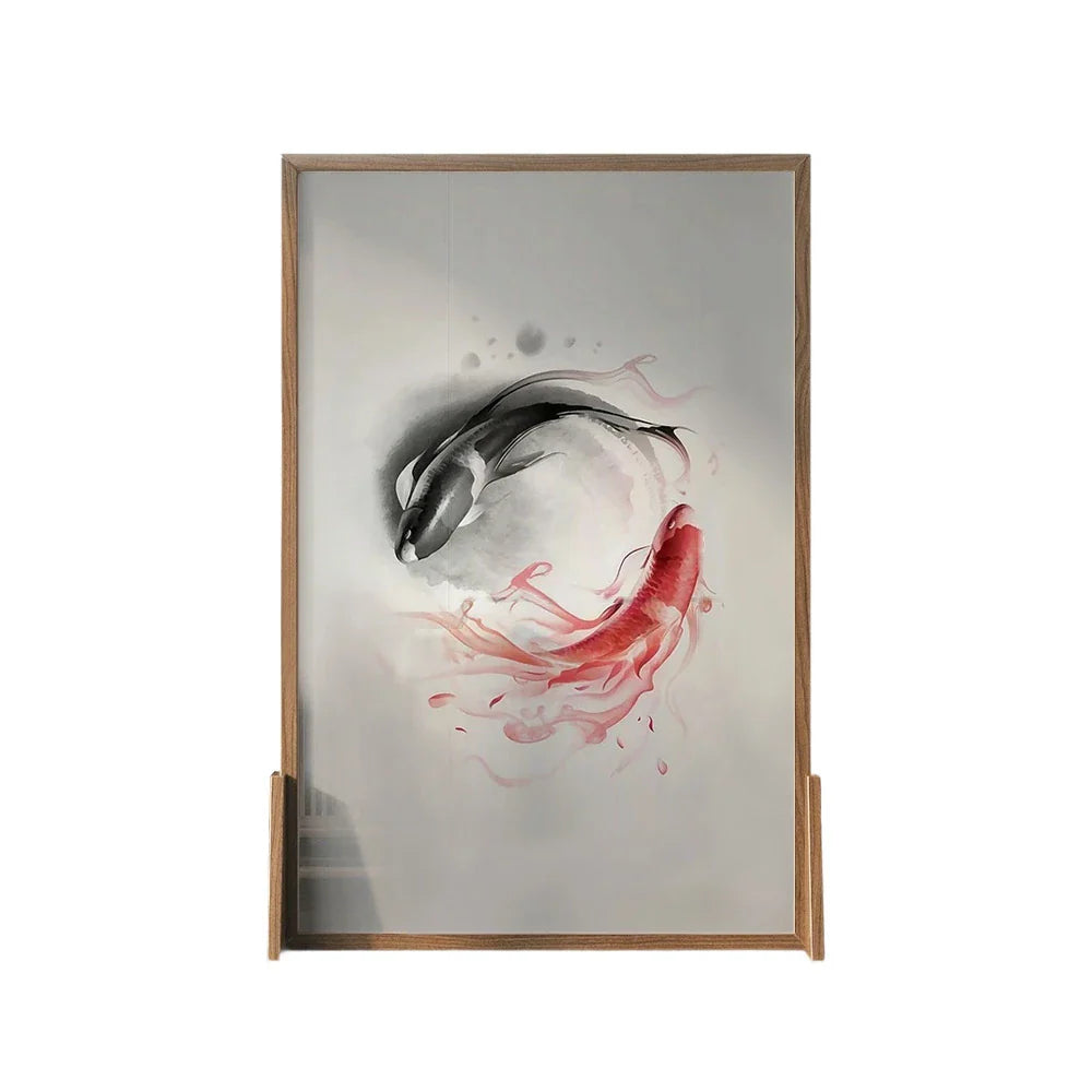 LIVARA Large Home Wood Pine Wood White Pattern Solid Of An Carp Made Style Mongolian Wax Eastern With And Screen Decoration