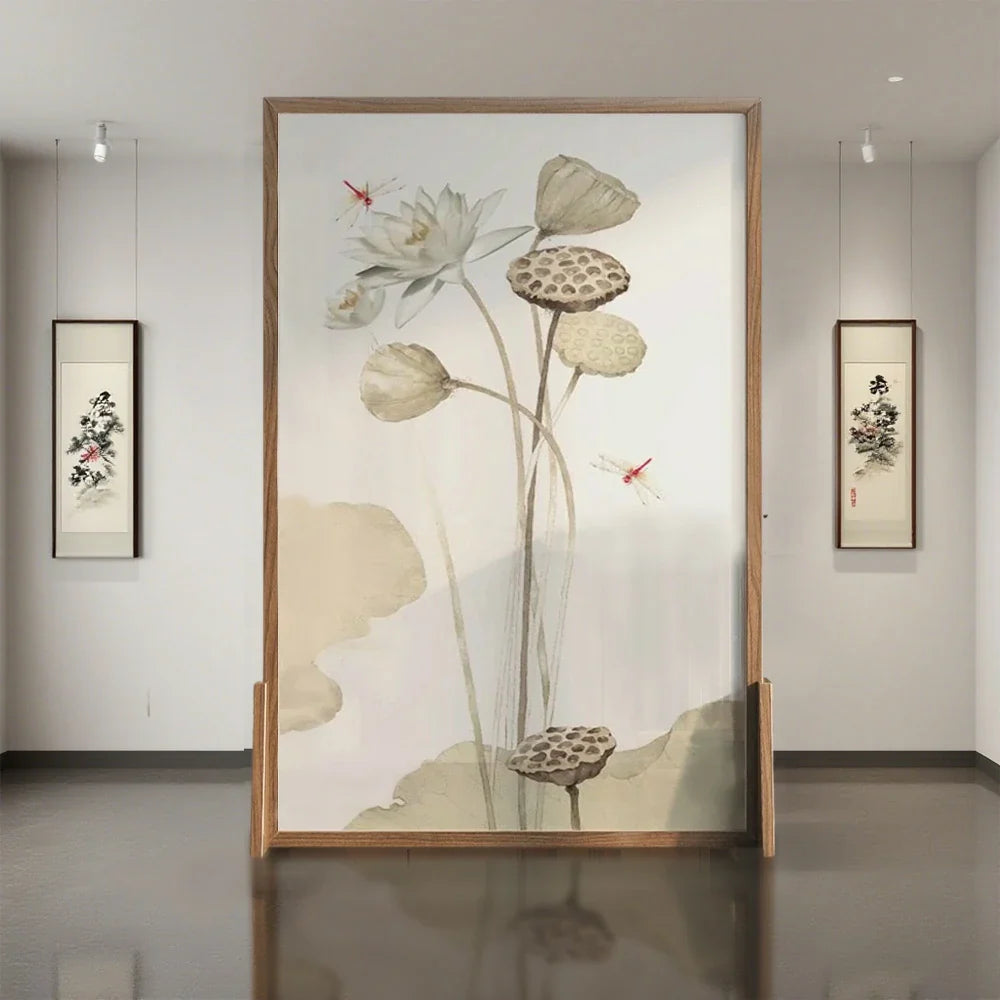LIVARA lotus leaf An And Wood White Wood With Style Pine Eastern Wax Pattern Mongolian Solid Made Home Of Screen Decoration