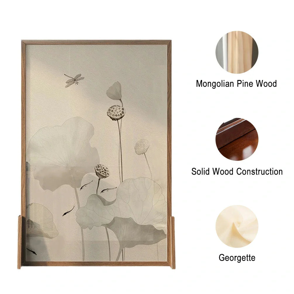 LIVARA Wash Pine Mongolian Screen White Wax Home Pattern With Made An Wood And Style lotus Eastern Solid Wood Of leaf Decoration