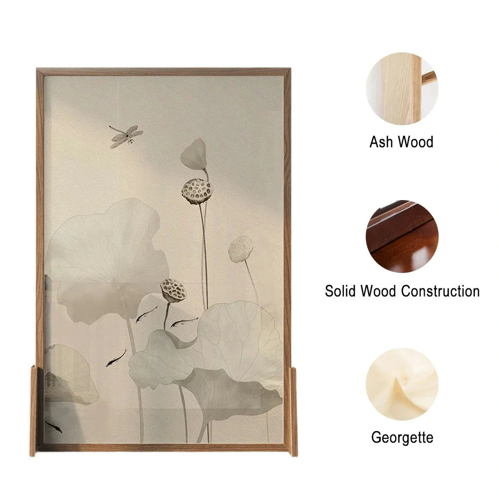LIVARA Wash Pine Mongolian Screen White Wax Home Pattern With Made An Wood And Style lotus Eastern Solid Wood Of leaf Decoration