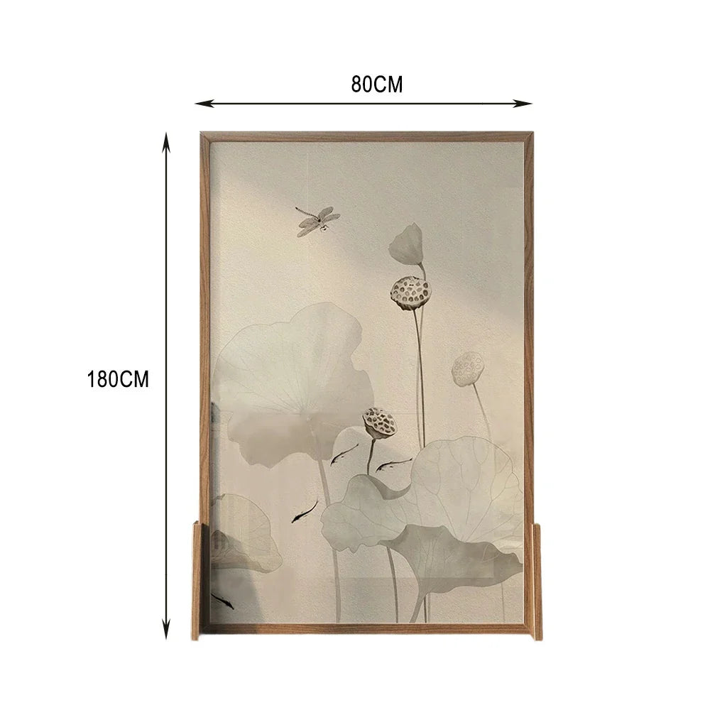 LIVARA Wash Pine Mongolian Screen White Wax Home Pattern With Made An Wood And Style lotus Eastern Solid Wood Of leaf Decoration