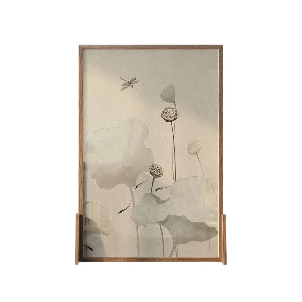 LIVARA Wash Pine Mongolian Screen White Wax Home Pattern With Made An Wood And Style lotus Eastern Solid Wood Of leaf Decoration