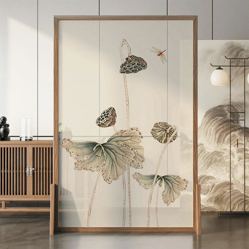 LIVARA lotus seedpod Of Pattern Pine Wax An And Style Home Wood leaf White Solid With Made Wood Screen Eastern Mongolian Decoration