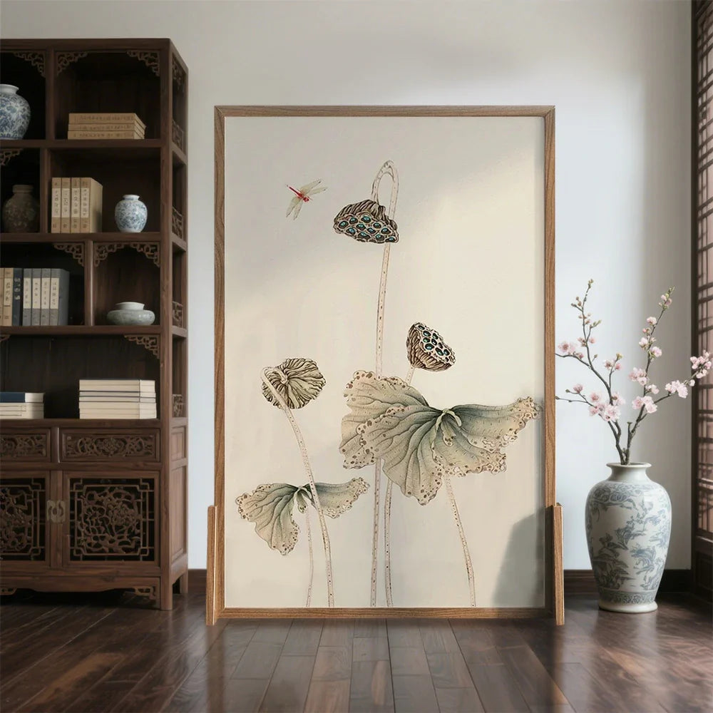 LIVARA lotus seedpod Of Pattern Pine Wax An And Style Home Wood leaf White Solid With Made Wood Screen Eastern Mongolian Decoration