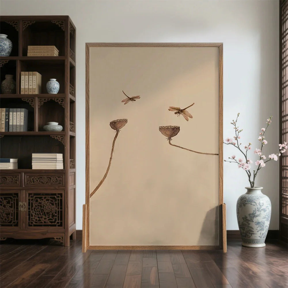 LIVARA lotus Home Wood An Solid Pattern Screen Made And Eastern Of Wood White Mongolian With leaf Wax Style Pine Decoration