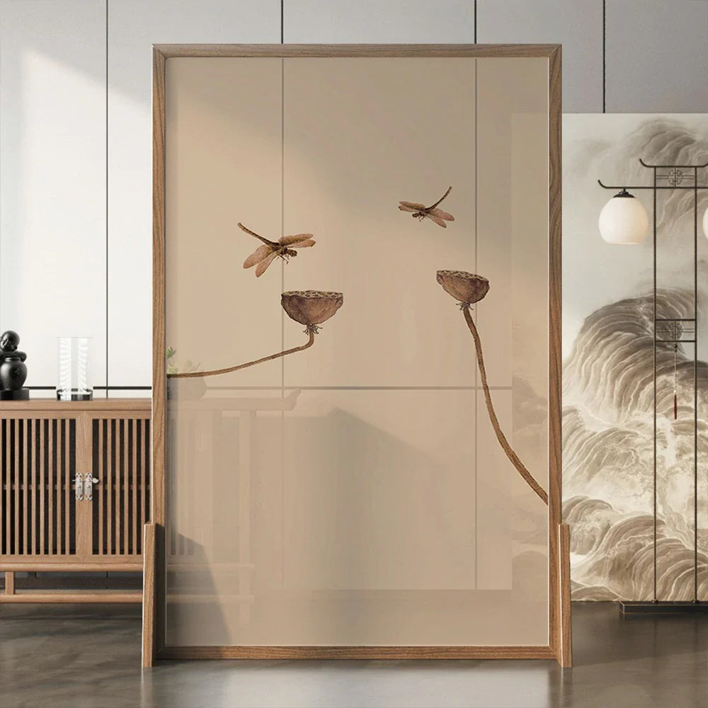 LIVARA lotus Home Wood An Solid Pattern Screen Made And Eastern Of Wood White Mongolian With leaf Wax Style Pine Decoration