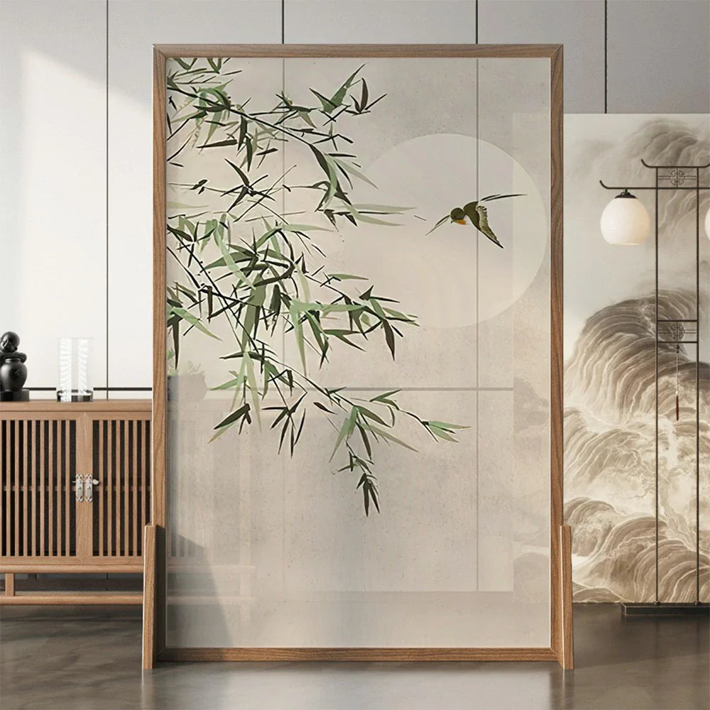 LIVARA Bamboo And Style Pattern Of Wax Wood Pine Made An and Solid Mongolian Eastern Moon Screen White Wood With the Home Decoration