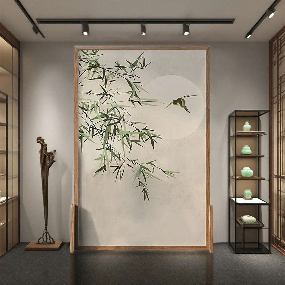 LIVARA Bamboo And Style Pattern Of Wax Wood Pine Made An and Solid Mongolian Eastern Moon Screen White Wood With the Home Decoration