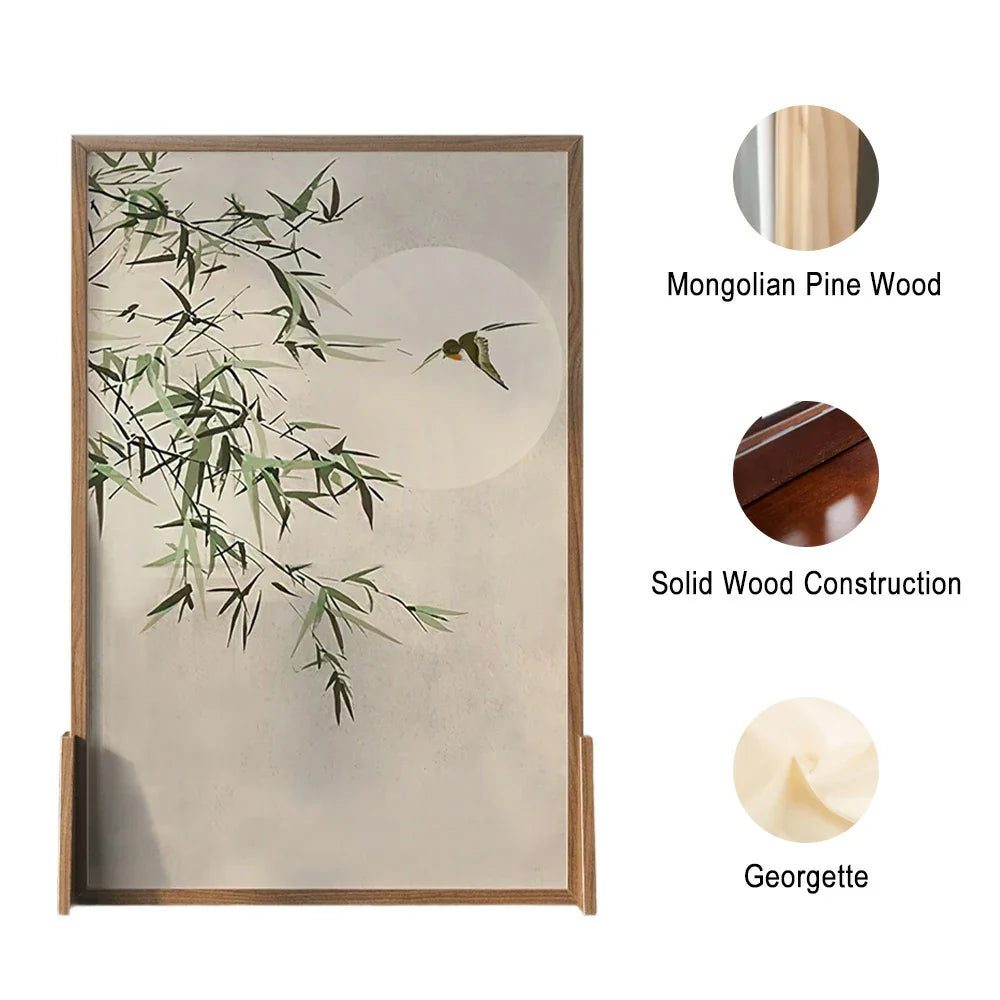 LIVARA Bamboo And Style Pattern Of Wax Wood Pine Made An and Solid Mongolian Eastern Moon Screen White Wood With the Home Decoration