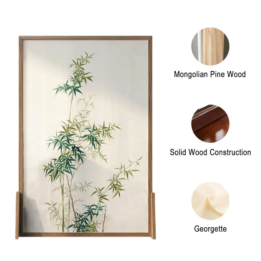 LIVARA Bamboo Wood Wax And Pine Made Screen With Of An Wood Solid Mongolian leaf Pattern Eastern Style White Home Decoration