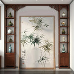 LIVARA Green Eastern And leaf Home Wax Style Screen Pine Mongolian With Solid Made Of Wood An White Pattern Wood Decoration