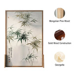 LIVARA Green Eastern And leaf Home Wax Style Screen Pine Mongolian With Solid Made Of Wood An White Pattern Wood Decoration