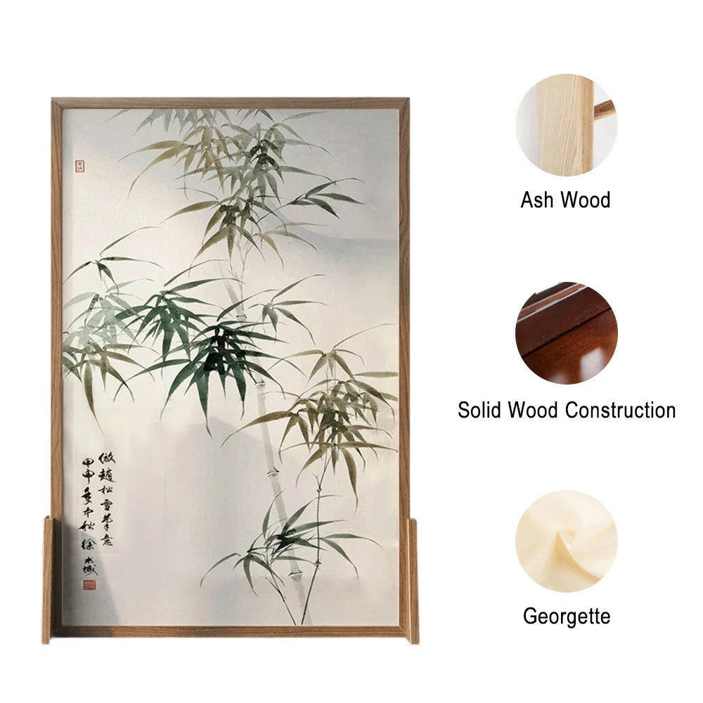 LIVARA Green Eastern And leaf Home Wax Style Screen Pine Mongolian With Solid Made Of Wood An White Pattern Wood Decoration