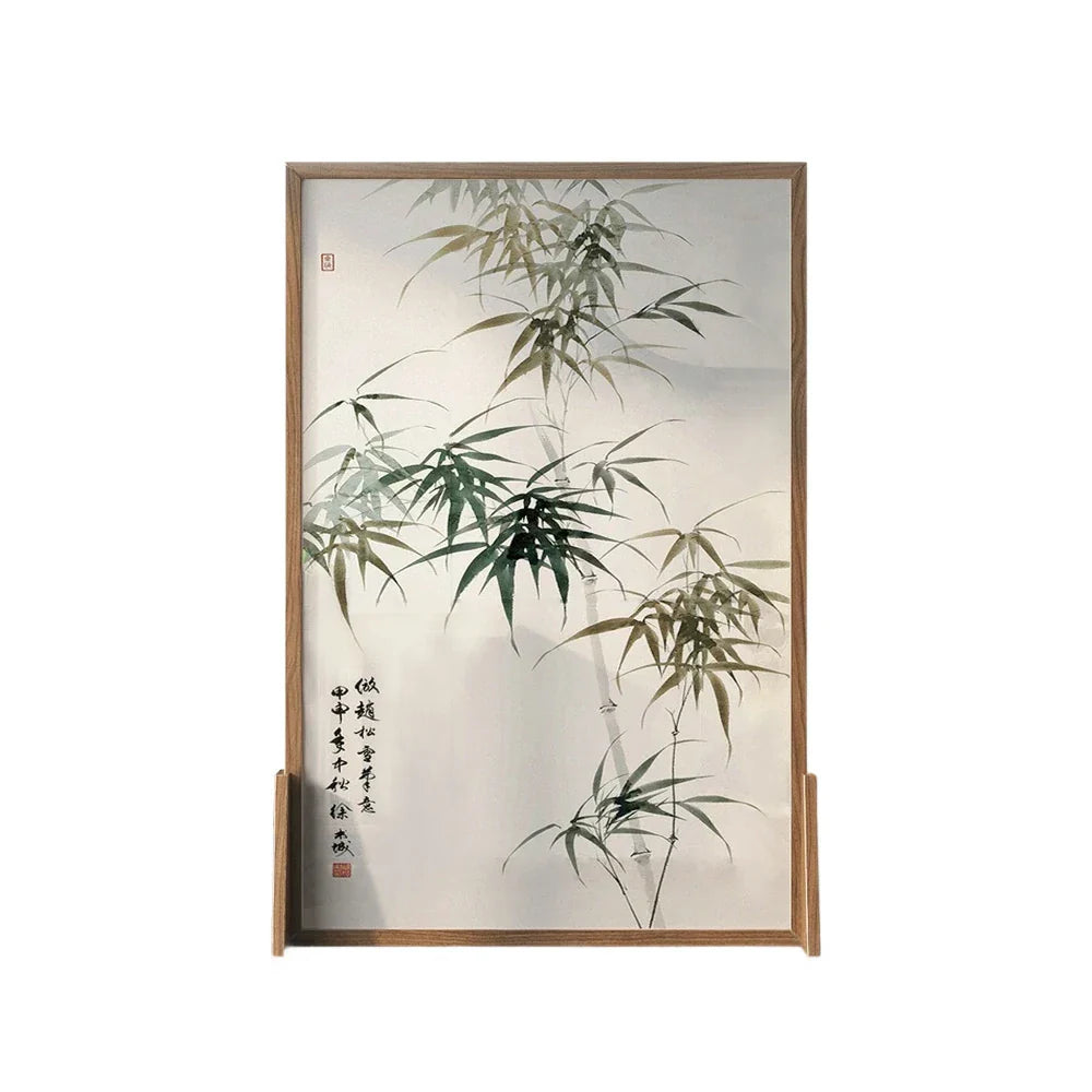 LIVARA Green Eastern And leaf Home Wax Style Screen Pine Mongolian With Solid Made Of Wood An White Pattern Wood Decoration