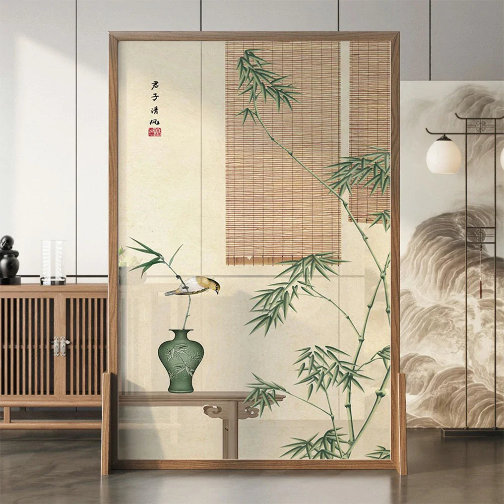 LIVARA Green Pine An Of Home Pattern plants Eastern Screen Mongolian With Wood Style Made And White Solid Wood Wax Decoration