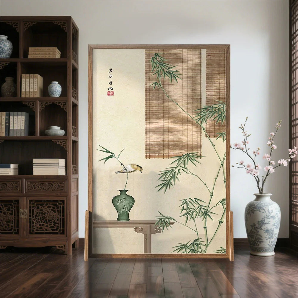 LIVARA Green Pine An Of Home Pattern plants Eastern Screen Mongolian With Wood Style Made And White Solid Wood Wax Decoration