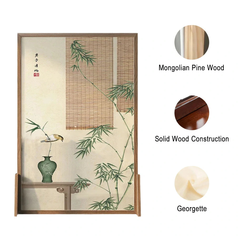 LIVARA Green Pine An Of Home Pattern plants Eastern Screen Mongolian With Wood Style Made And White Solid Wood Wax Decoration