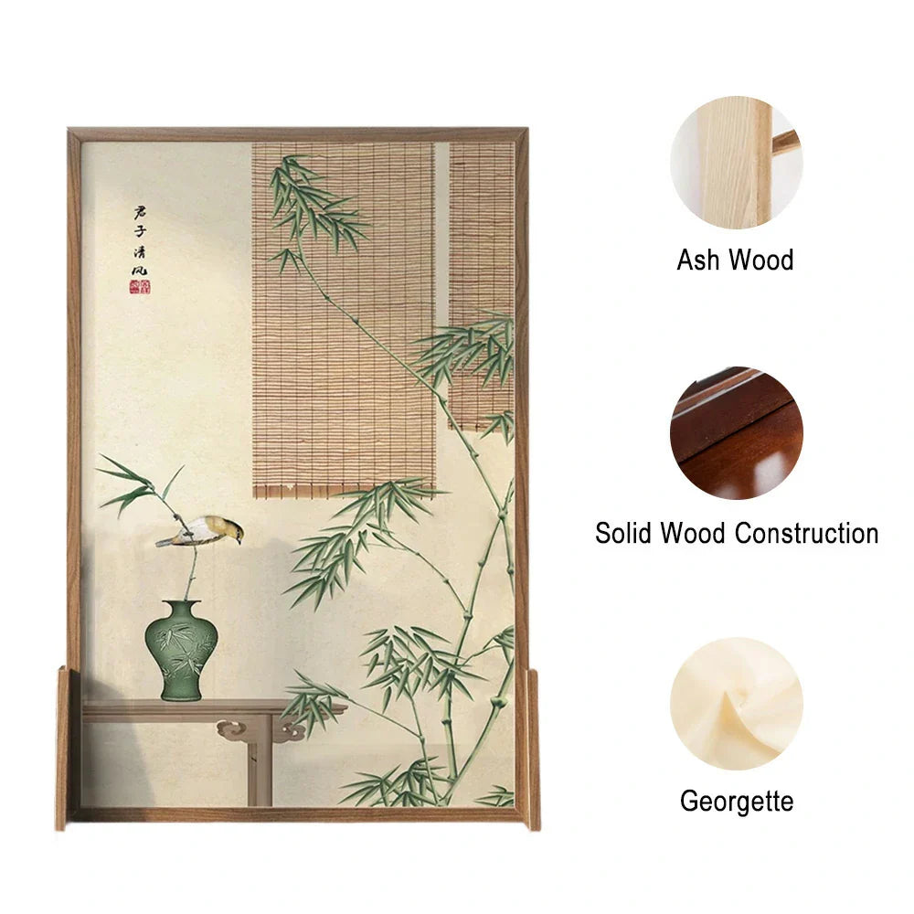 LIVARA Green Pine An Of Home Pattern plants Eastern Screen Mongolian With Wood Style Made And White Solid Wood Wax Decoration