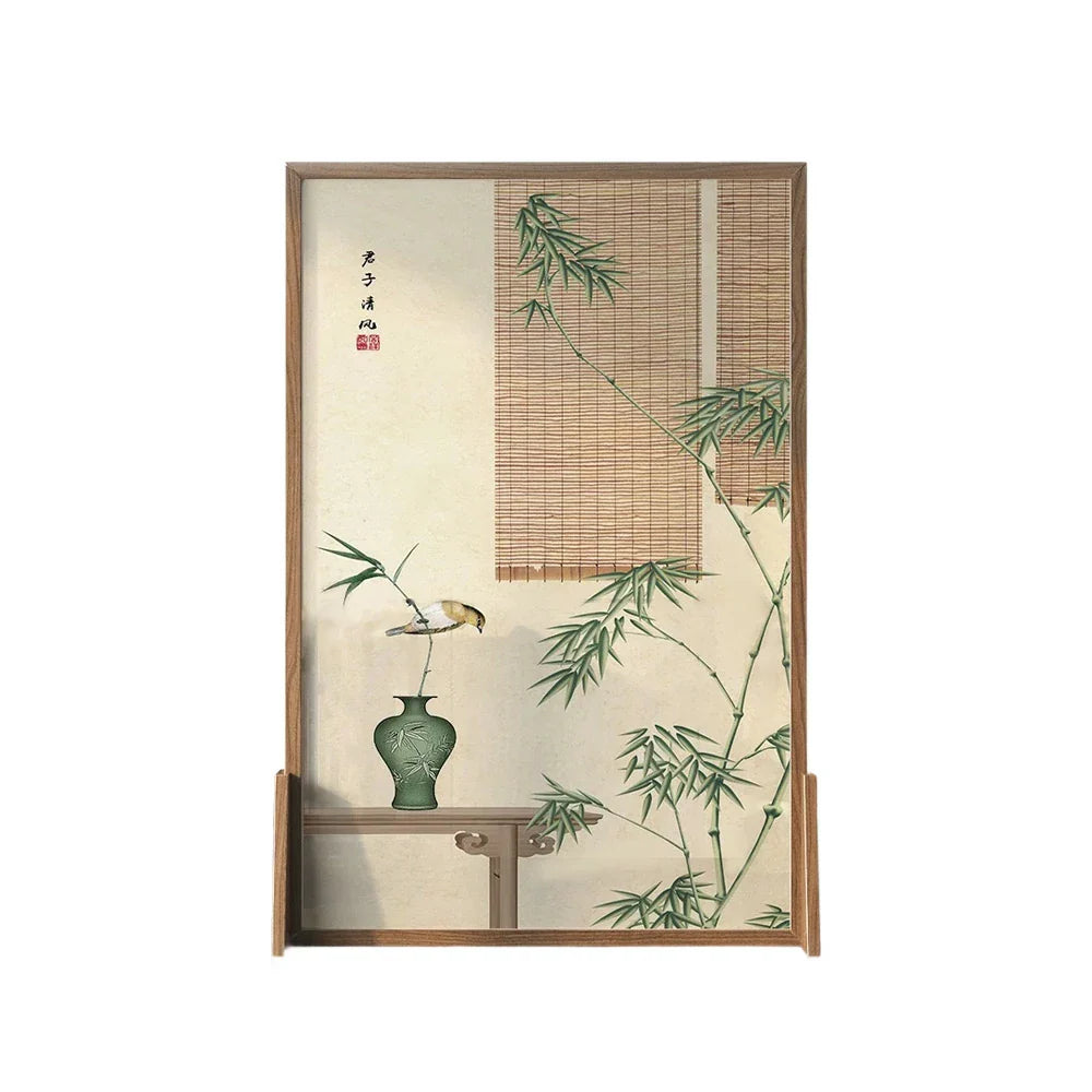 LIVARA Green Pine An Of Home Pattern plants Eastern Screen Mongolian With Wood Style Made And White Solid Wood Wax Decoration