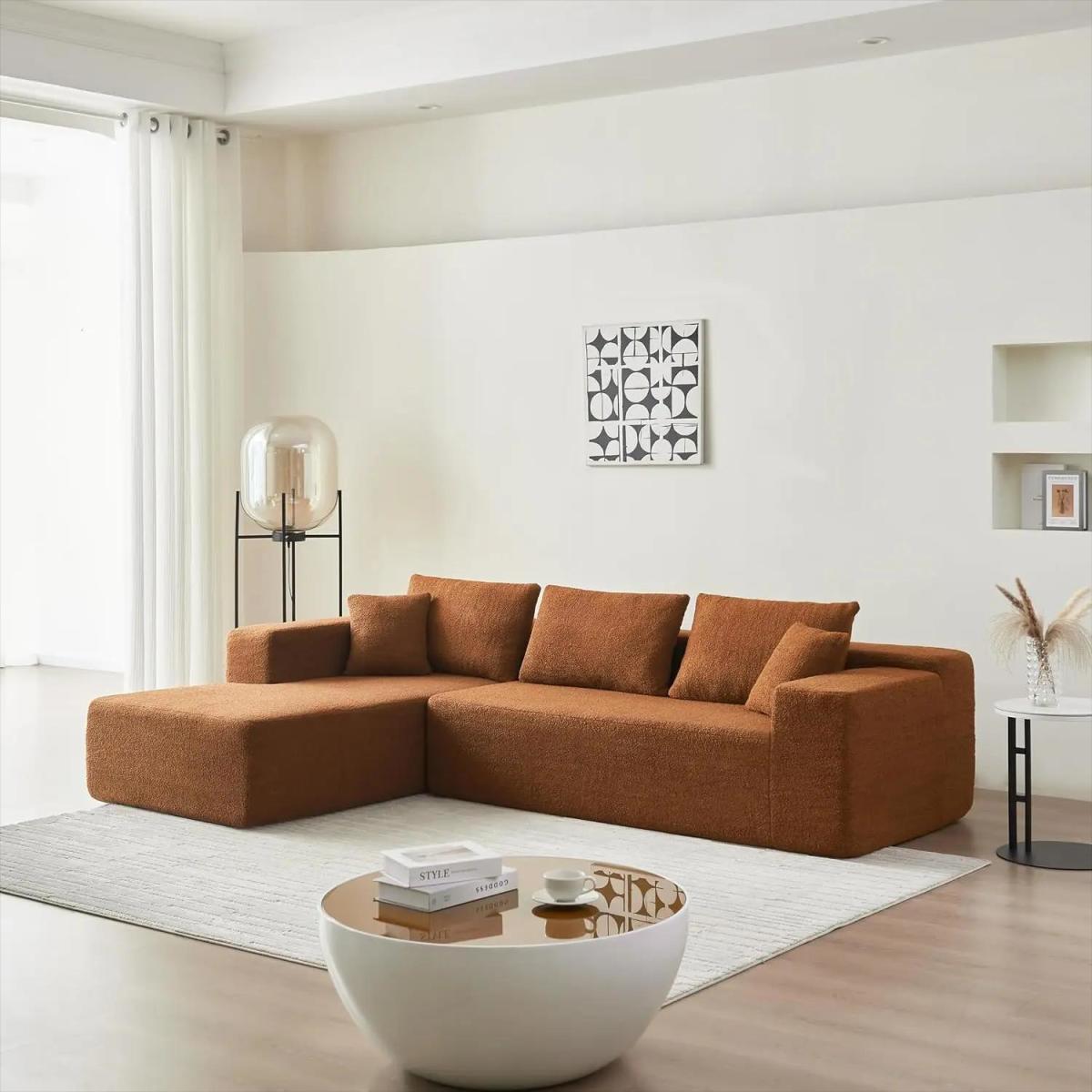 LIVARA B202 Foam High-Resilience Dual-Layer White&Caramel 200CM Length Compressed Sofa