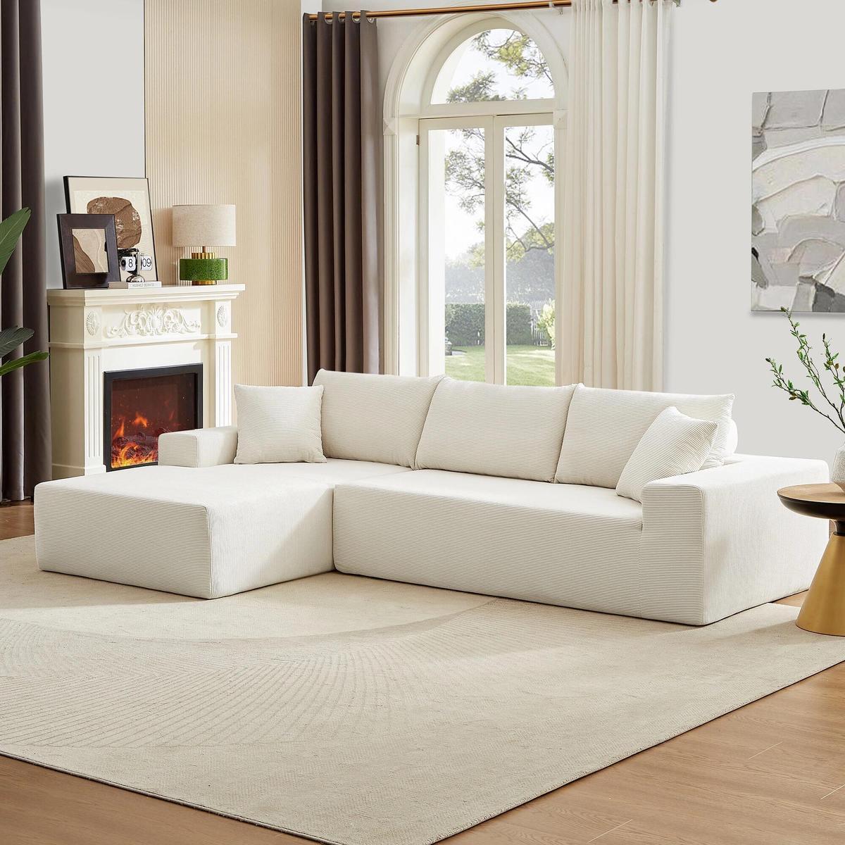 LIVARA B202 Foam High-Resilience Dual-Layer White&Caramel 200CM Length Compressed Sofa