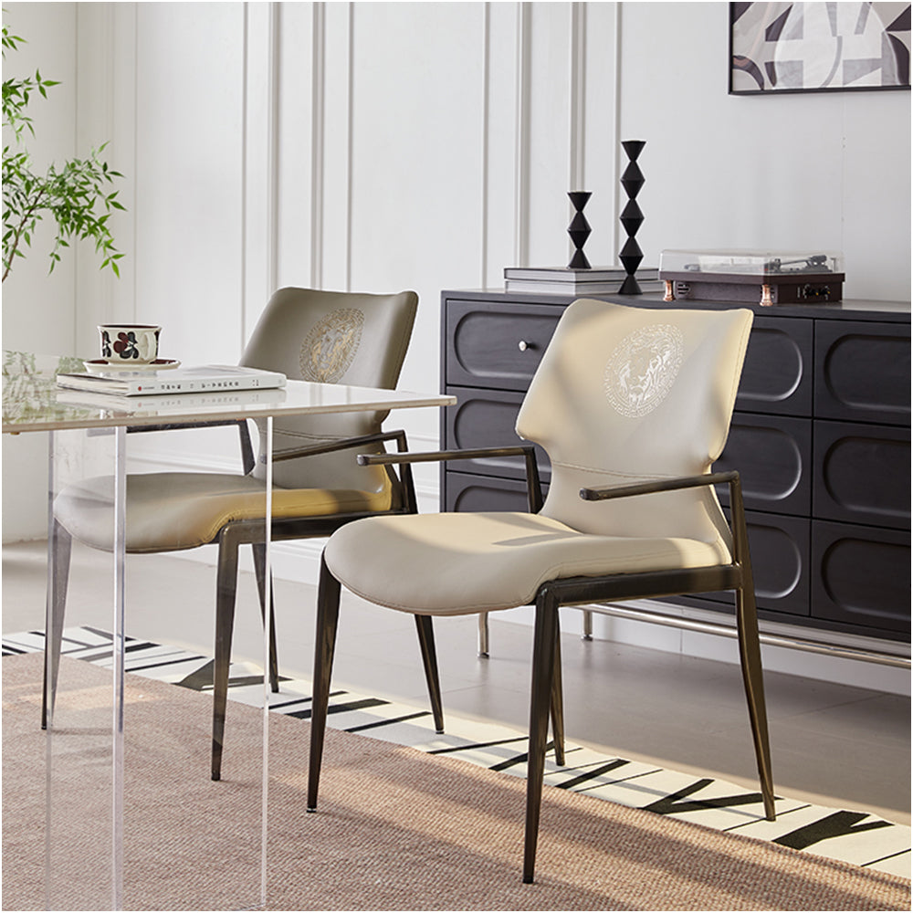 LIVARA DC1115 Faux Stainless Steel Fabric Chair Leather Dining Legs