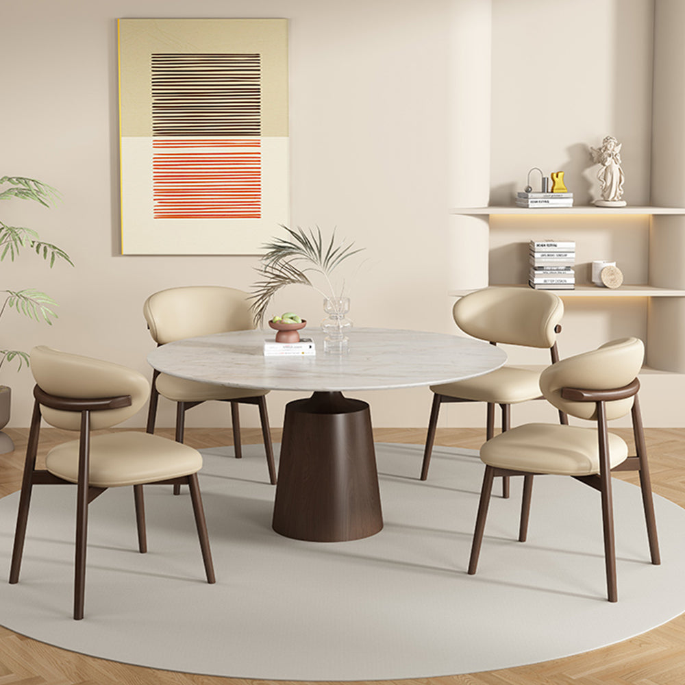 LIVARA DC1138 Wood Faux Fabric Dining Chair Solid Leather Frame