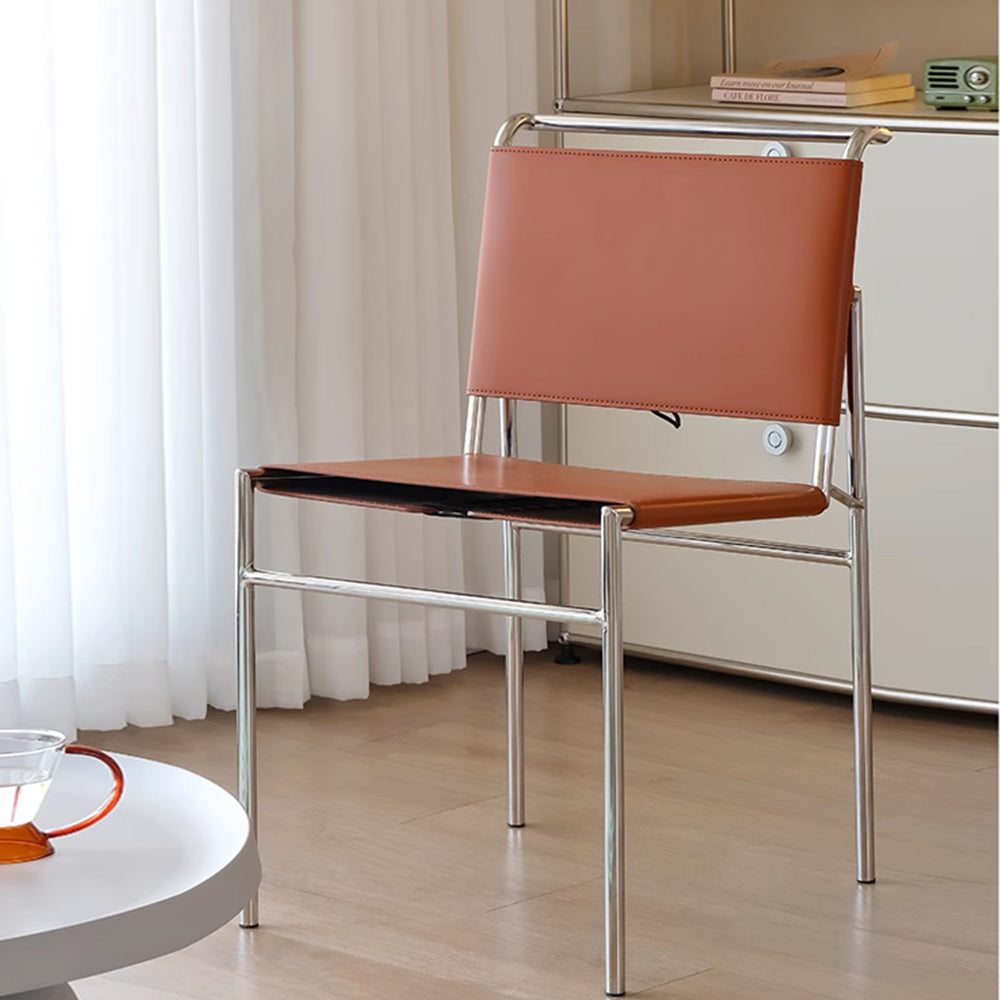 LIVARA DC1153 Dining Style Steel Stainless Italian Saddle Minimalist Chair Leather Legs