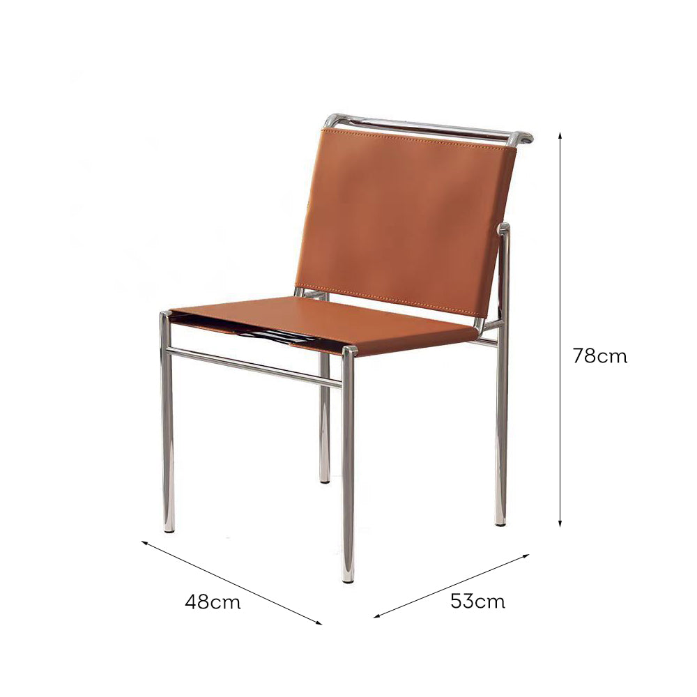 LIVARA DC1153 Dining Style Steel Stainless Italian Saddle Minimalist Chair Leather Legs