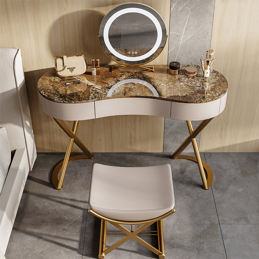 LUXORA DR1026 Rock Countertop Dressing Table, Gold Plated Stainless Steel Frame, 100-136CM
