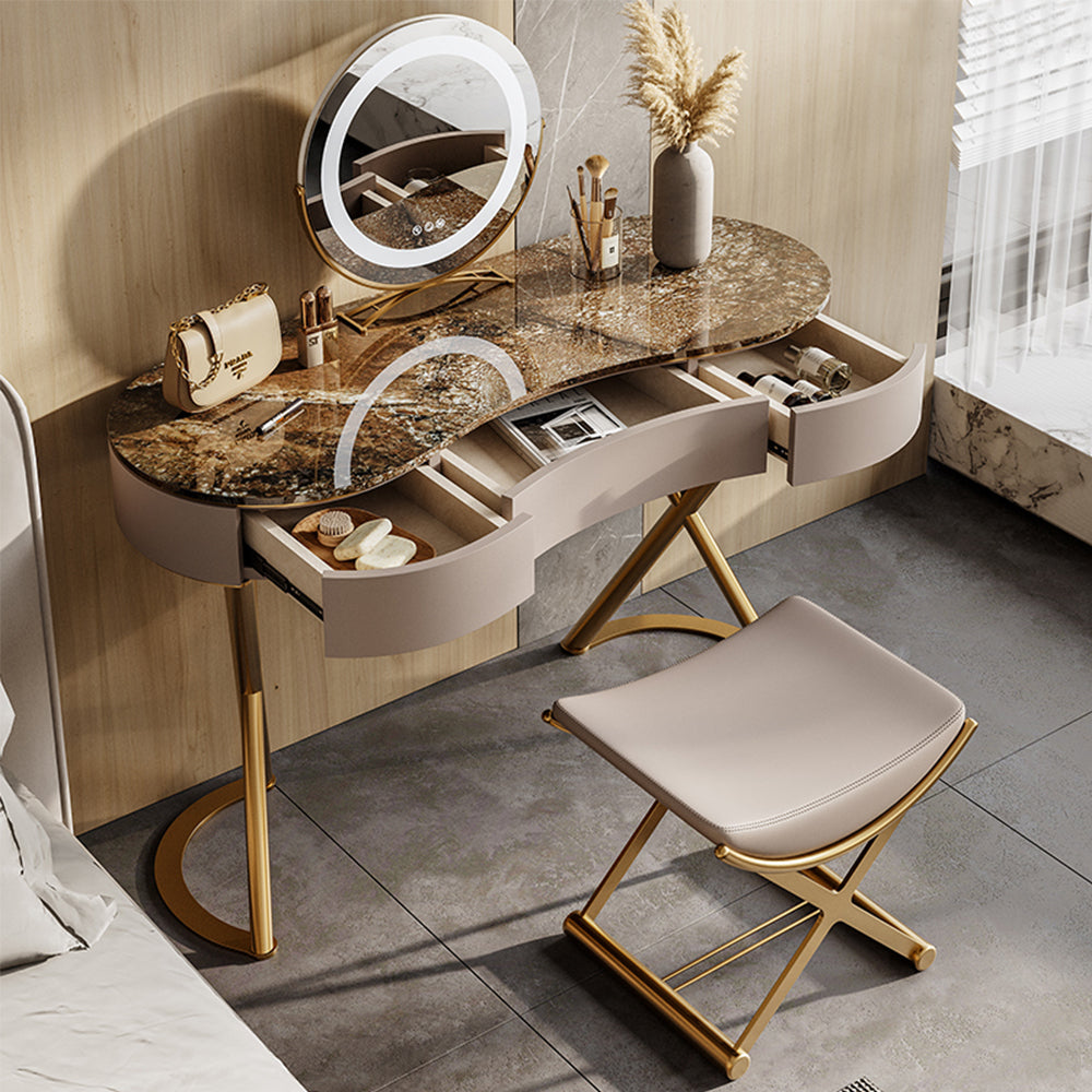LUXORA DR1026 Rock Countertop Dressing Table, Gold Plated Stainless Steel Frame, 100-136CM