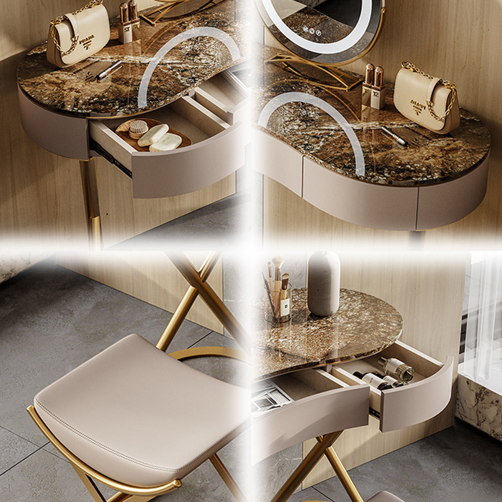 LUXORA DR1026 Rock Countertop Dressing Table, Gold Plated Stainless Steel Frame, 100-136CM