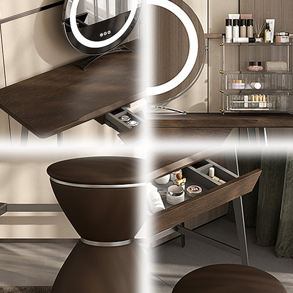 LUXORA DR1058 Solid Table With Carbon Steel Wood 80-120cm Dressing Countertop LED Mirror