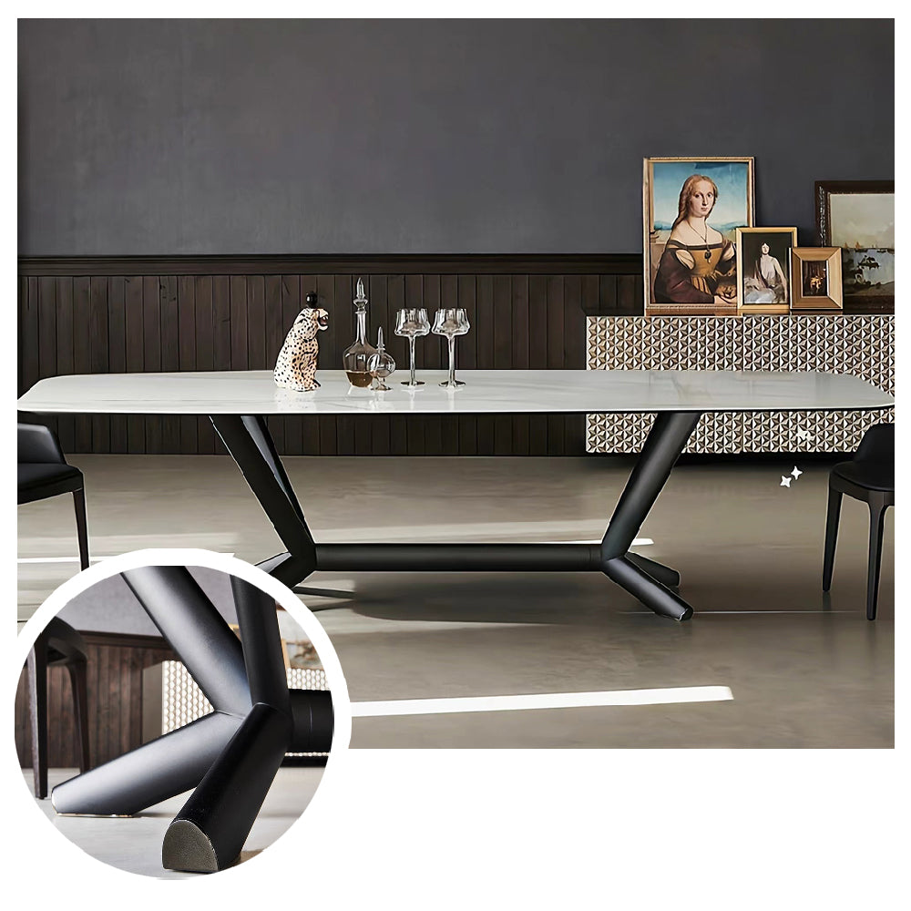 LUXORA DT1061 140-160-180-200cm Minimalist Dining Stone Style Sintered Table-White&Black