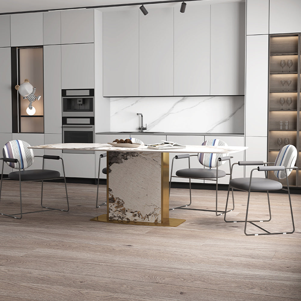 LUXORA DT1227 Table Dining Steel Sintered 140/160/180cm Tabletop Length Stainless Stone Frame