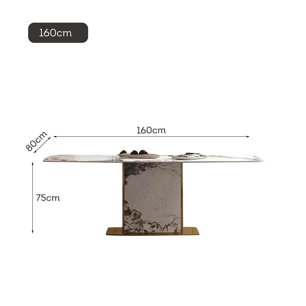 LUXORA DT1227 Table Dining Steel Sintered 140/160/180cm Tabletop Length Stainless Stone Frame
