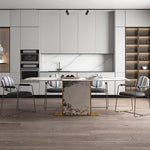LUXORA DT1227 Table Dining Steel Sintered 140/160/180cm Tabletop Length Stainless Stone Frame