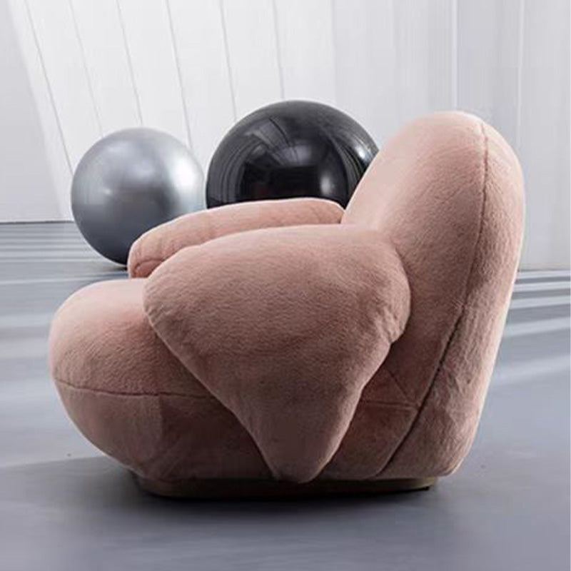 LIVARA EC1101 Chair and Steel Solid Wood Fur Frame - Rabbit Pink