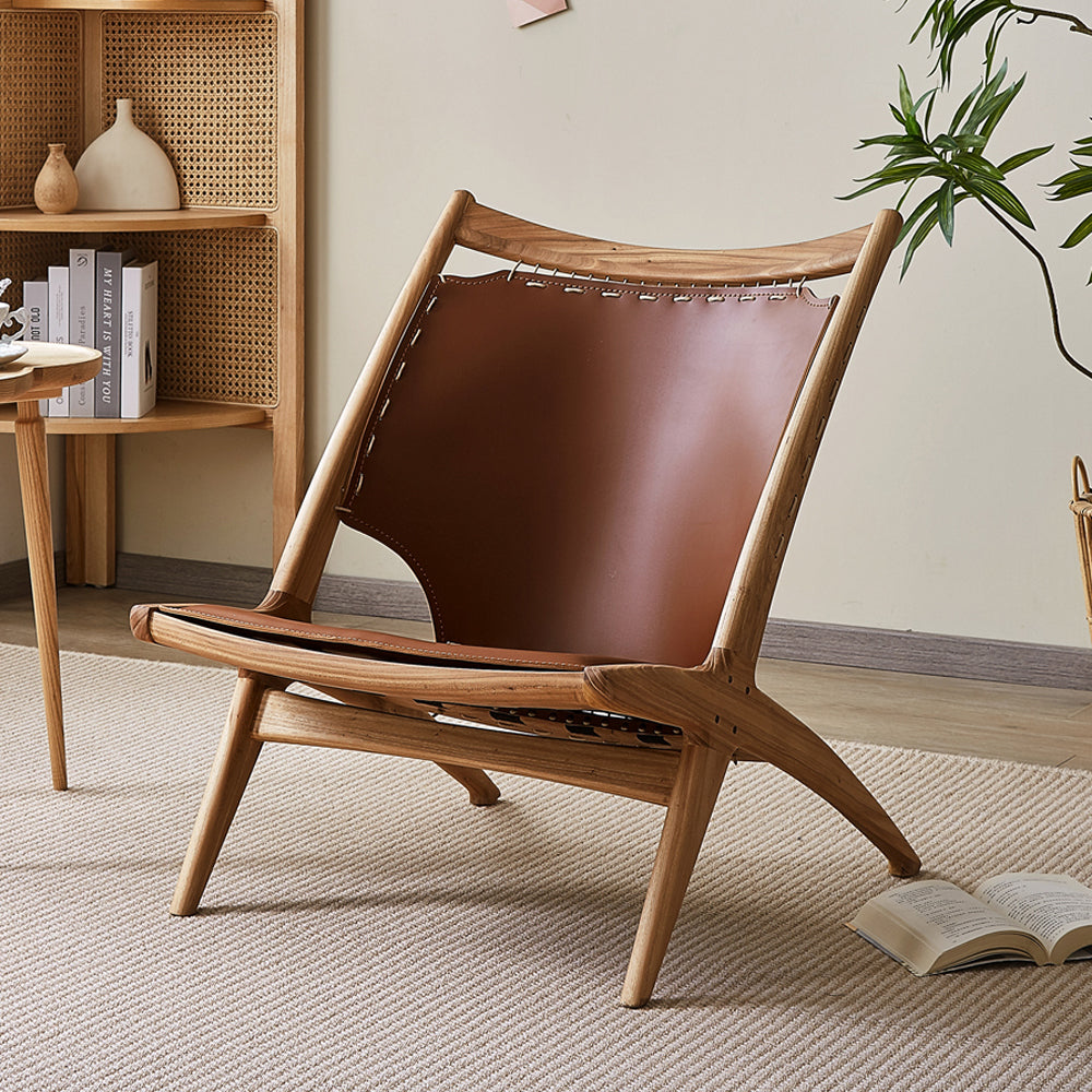 LIVARA EC1164 Wax Leather Leisure Wood White Saddle Legs Chair