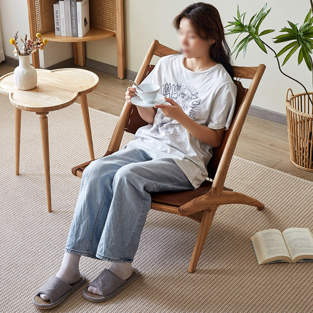 LIVARA EC1164 Wax Leather Leisure Wood White Saddle Legs Chair