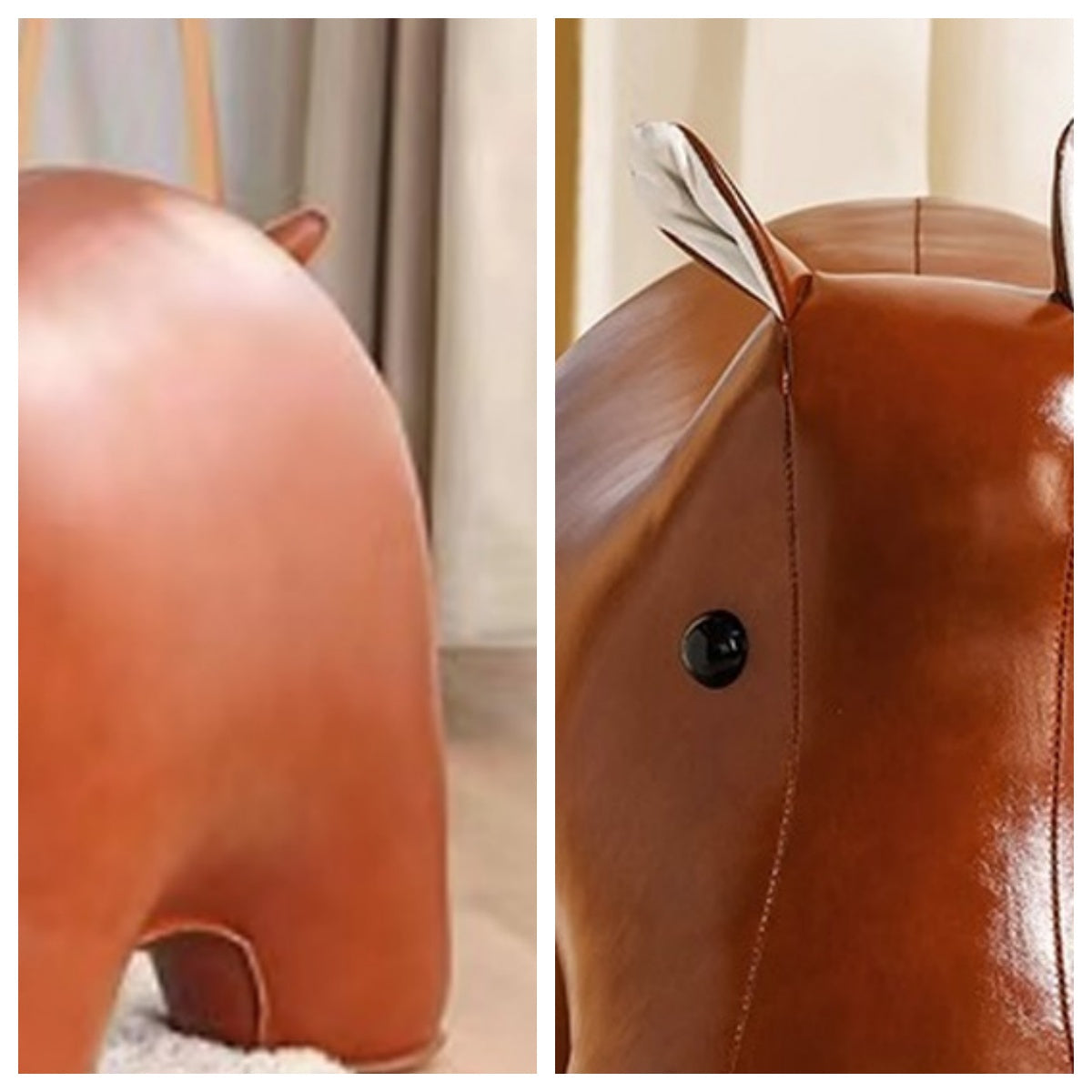LIVARA EC1168 Cartoon Leather Wood Solid Hippo Leisure Waxed Chair