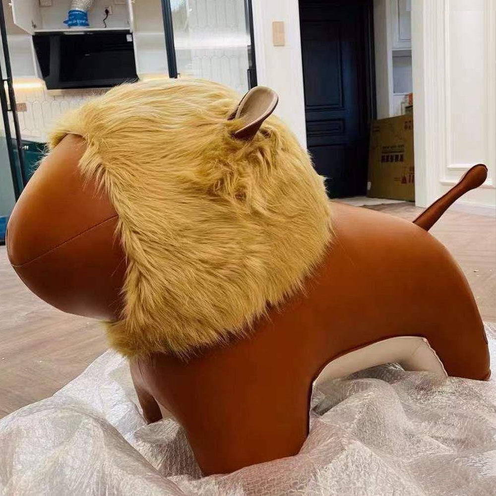 LIVARA EC1170 Cartoon Wood Animal Leisure Leather Waxed Solid Chair